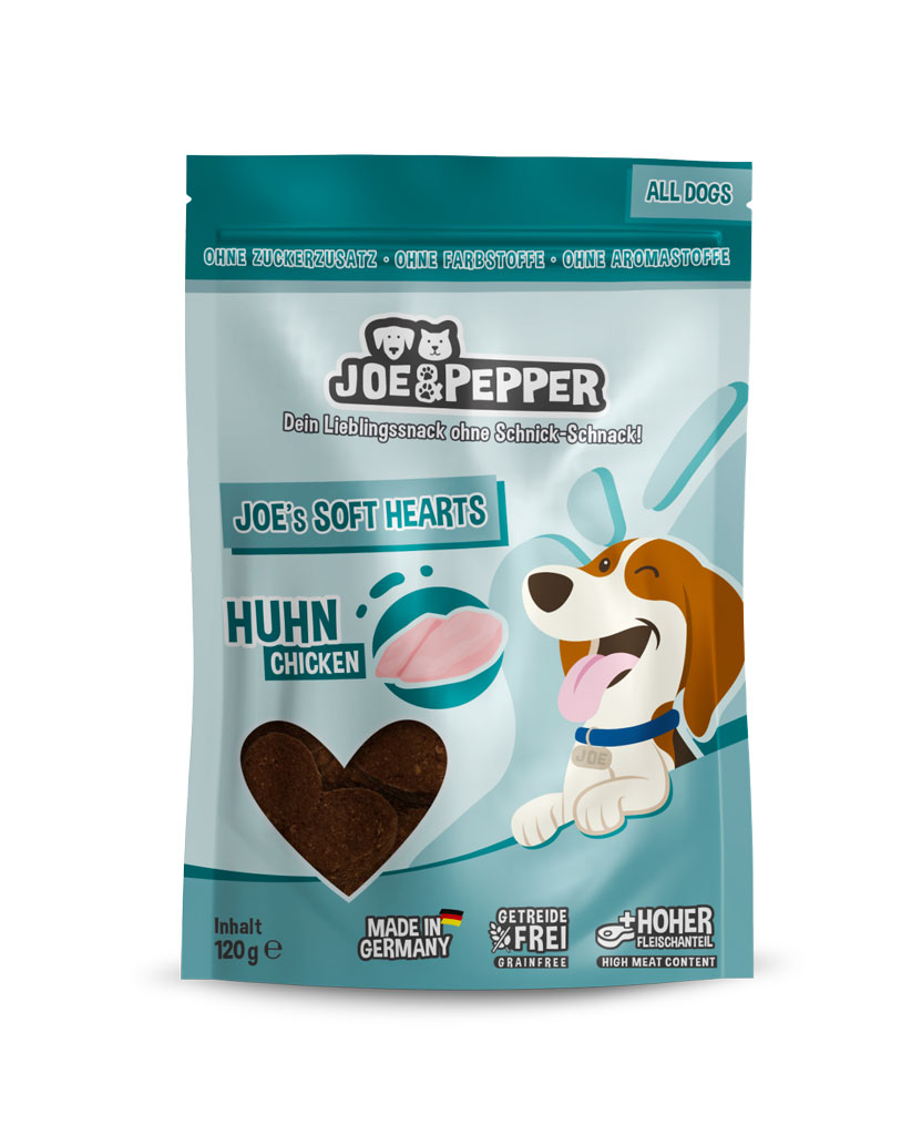 Joe & Pepper Dog Snack Soft Hearts Huhn 120g